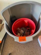 Trash can and bucket with misc hardware items