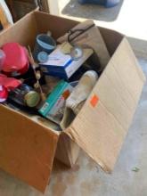 MIsc box with golf shoes, k-cup coffee maker, massager, mouse and many many other items