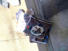 2 duck pillows, floor rugs and misc blankets
