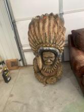 Beautiful Hand Carved wooden sculpture of a Native American chiefin headdress Measurements in