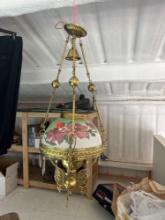 Antique hand painted hanging parlor chandelier Must bring help to load