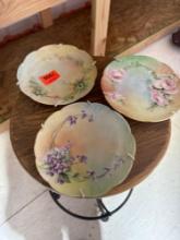 3 Vintage hand painted plates