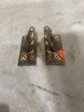 Vintage bronze clad fleur de lis bookends