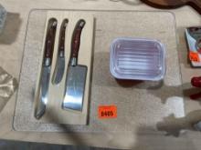 Laguiole knives and glass baking dish