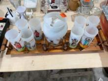 Vintage frosted tumblers and pitcher from Knox oil company " Famous Oklahoma Indians" with tray