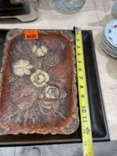 Hand carved decorative wooden tray