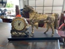 Metal horse and clock decor