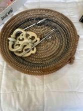 Rope bowl, mixer wisks and cast iron door knocker
