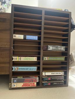 various VHS tapes and VHS shelve