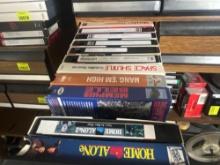 various VHS tapes and storage drawers