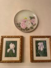 floral display plate; floral paintings by J. Campbell