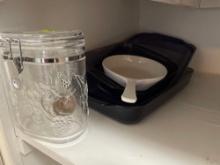 casserole pans; storage container; Corning ware dish