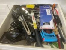 kitchen utensils; knives; tongs; spoons; misc