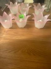 3 pink rose bud candle holders