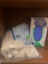 large latex gloves , cotton balls