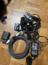 Sony video recorder; charger; cords; misc