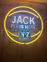 neon Jack plays here old no 7 brand sign