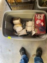 Tote with Bingo cage, stainer, electric coffee maker, sandwich maker