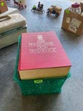 Mixed lot of glasses and a physicians desk reference book