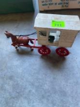 Vintage cast iron horse-drawn milk wagon