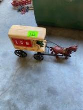 Vintage cast iron toy horse drawn ice wagon