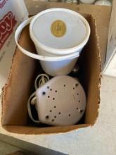 Plastic container with lid, candle warmer, and grease catches for George Foreman grill, butter dish