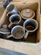 Box of pewter mugs