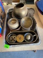 Miscellaneous brassware, which includes small spittoon, vases bowls