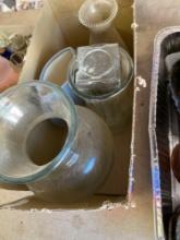 4 glass vases, ones ceramic vase