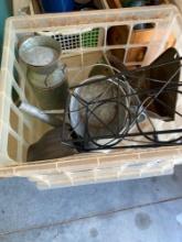 Metal watering can, metal decorative items and a brass Wall hanging basket and more