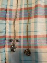 Apple pendant necklace with matching earrings, double heart pendant necklace