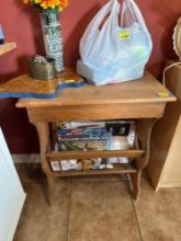 Wood table with magazine stand, 14 x 24 x 30.5 inches, items on top of the table are not included