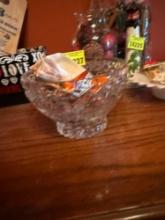 glass bowl, sea shell and chocolate
