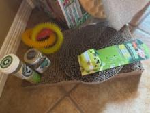 Cat window bed, cat scratching pads, cat toys, catnip