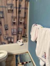 Lighthouse bathroom set, towel set, rug, shower curtain wastebasket, counter set