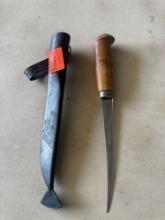 fillet knife with leather sheath