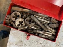 Red toolbox with tap and die pieces