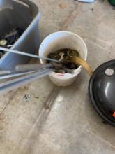 5 gallon bucket with Lyman universal ramrod, die wrenches, strap, electrical tape and more