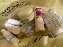 hand powder, hand lotion, wallet and nail filler