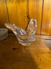 apple butter spreader, glass bird, glass bowl