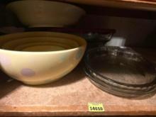 Plastic dishes and glass pie pans and more
