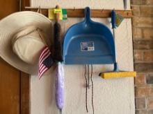 Hat, dust pan, window sponge, duster