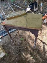 wooden desk and sign