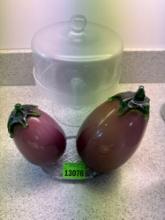Glass bowl with cover and home decor fruit