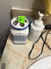 Toothbrush holder and hand soap container