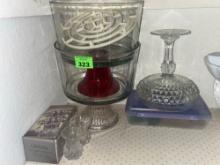 Crystal candy dish and candle holders