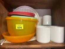 Coffee mugs and Tupperware