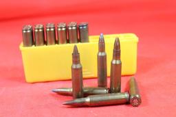 Yellow plastic box of 222 Remington. Count 18.