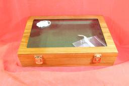 One glass front wood display case 14"X 9 1/2", felt lined