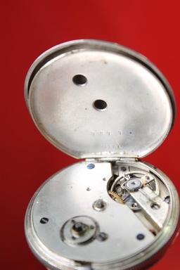 Open face pocket watch, key wind and set, missing hour and second hands